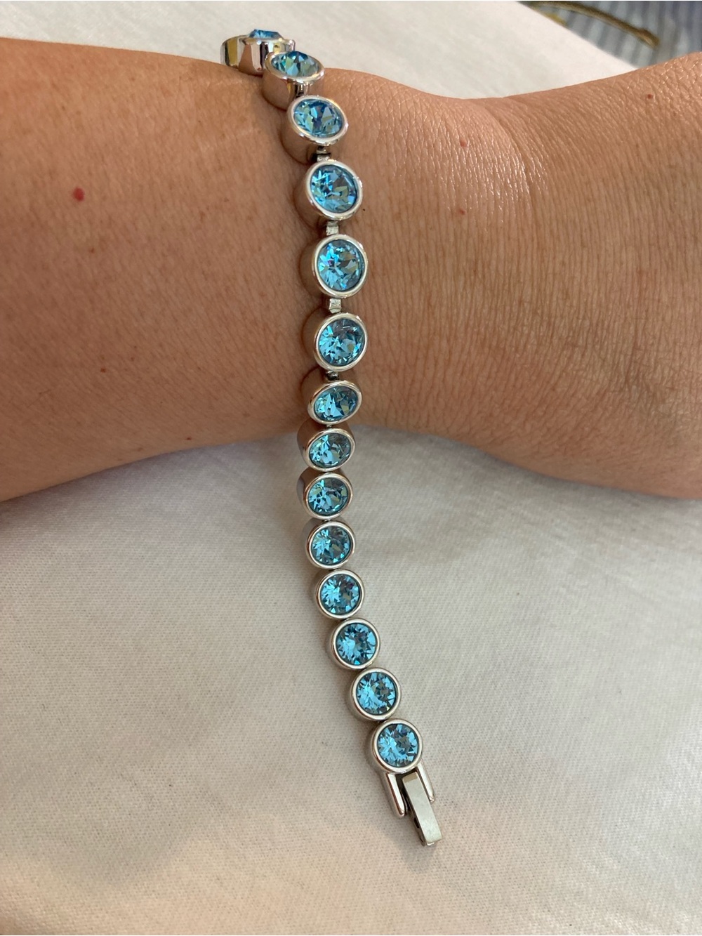 Touchstone Crystal by Swarovski Silver Tone and Blue Crystals